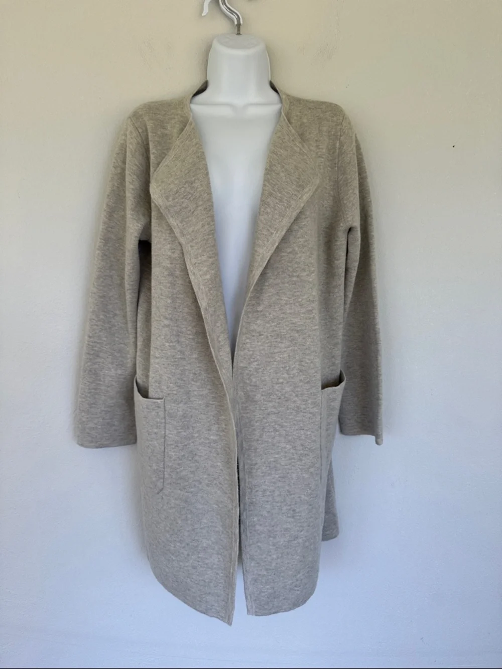 J. Crew light gray wool blend longline draped waterfall cardigan size small